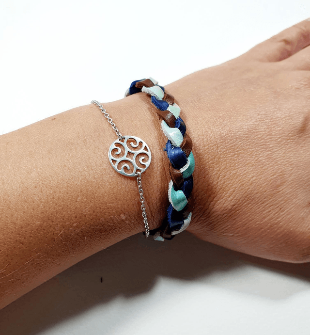 Bracelet Tresssé Marron Et Bleu Turquoise