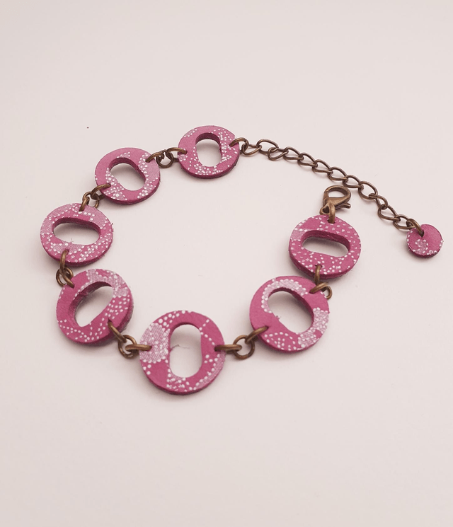 Anel cuir rose et bleu