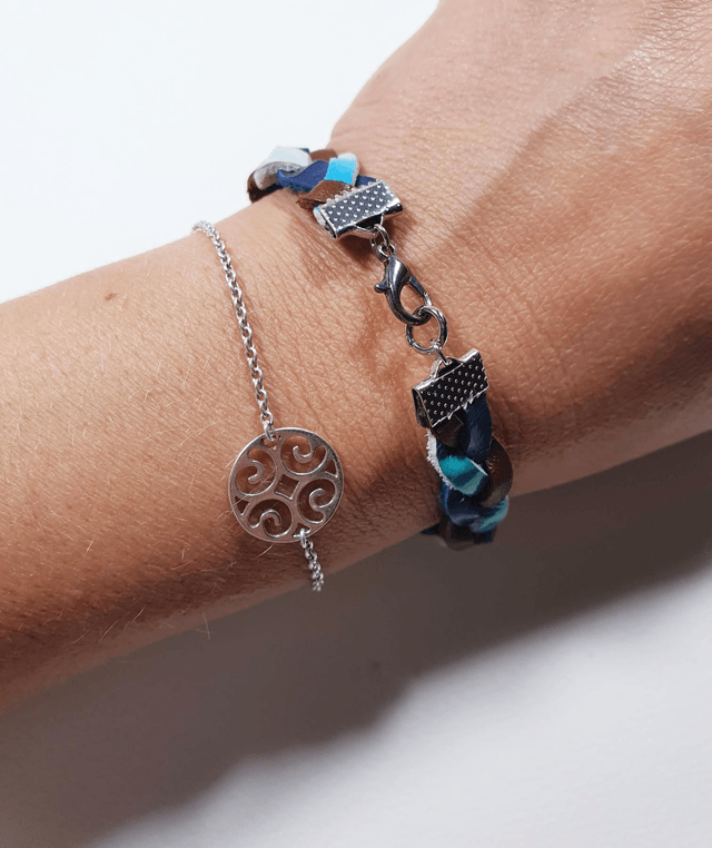 Bracelet Tresssé Marron Et Bleu Turquoise