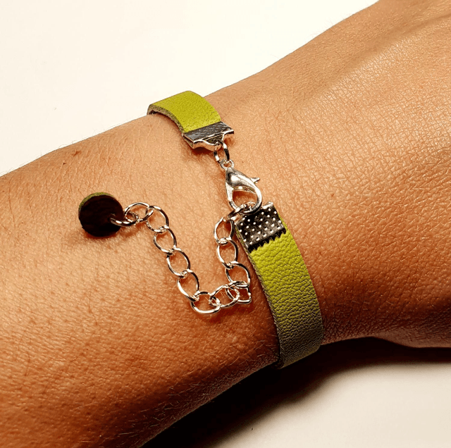  Bracelet en cuir avec vert anis et marron