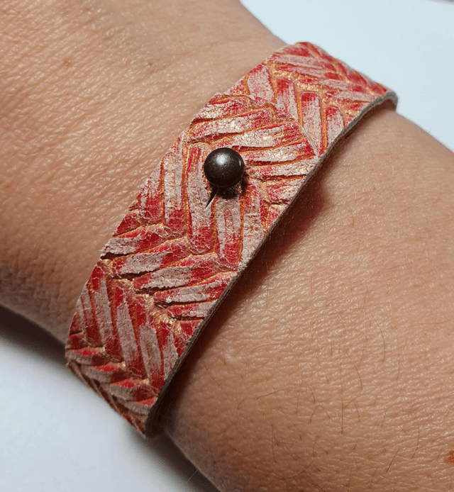 Bracelet en cuir saumon et beige