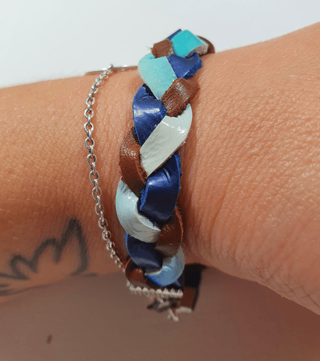Bracelet Tresssé Marron Et Bleu Turquoise
