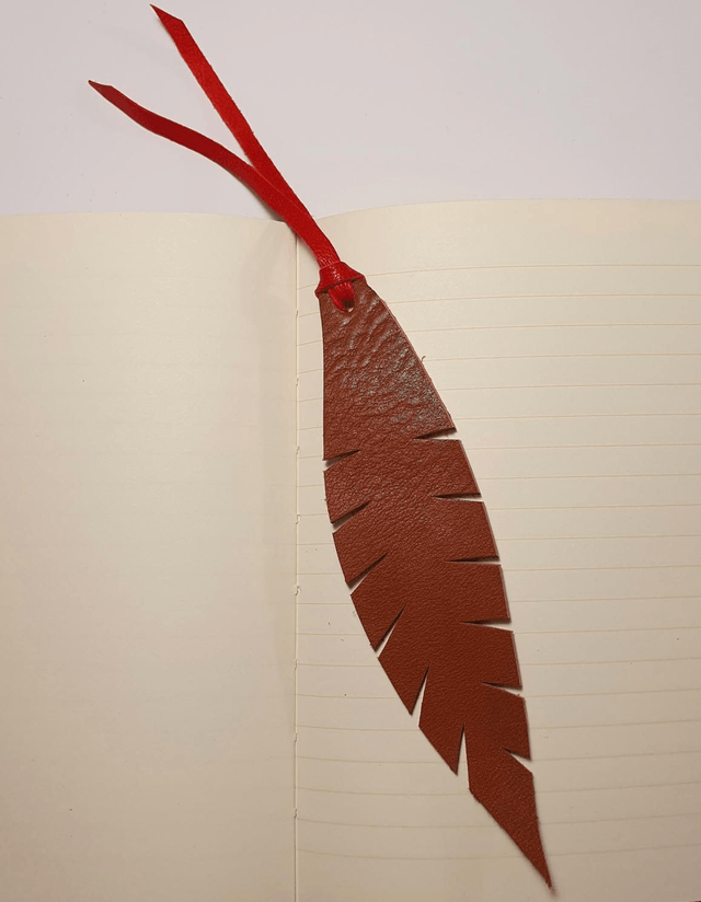 Marque-page cuir - feuille marron