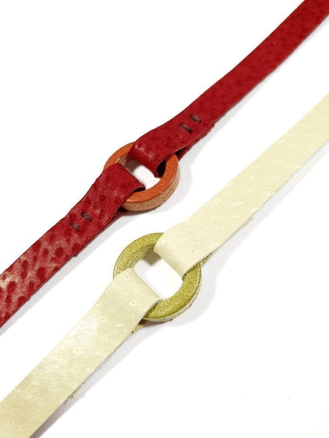 Anel - Bracelet en cuir avec anneau en cuir vert